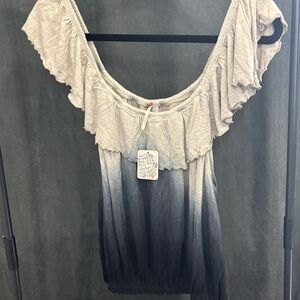Free People Beige and Black Gradient Blouse